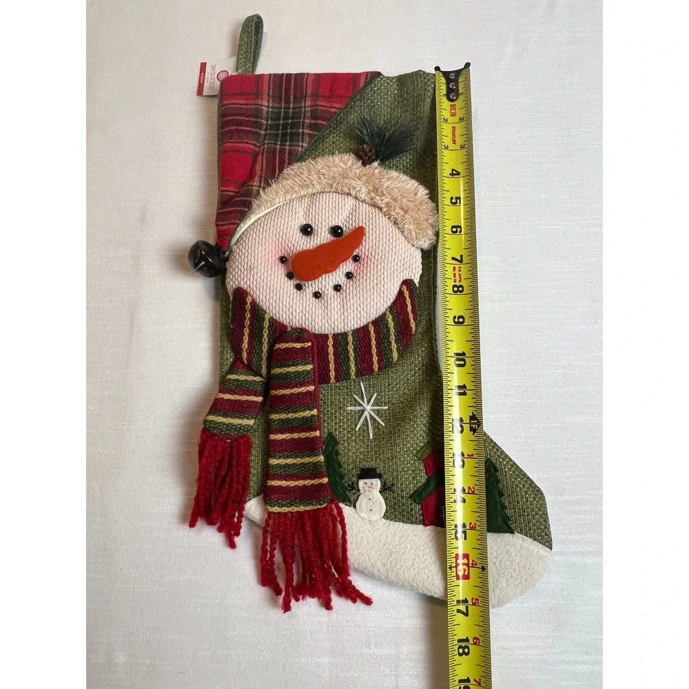 Discontinued Joann Fabrics Seasons by Nicole Snowman Christmas Stocking  Plaid